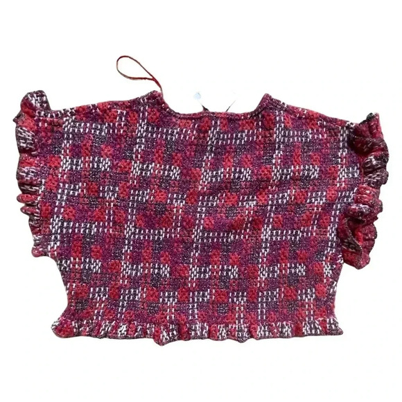 NWT Zara RUFFLED KNIT Cropped TOP Sweater Multi Color plaid - Picture 6 of 12